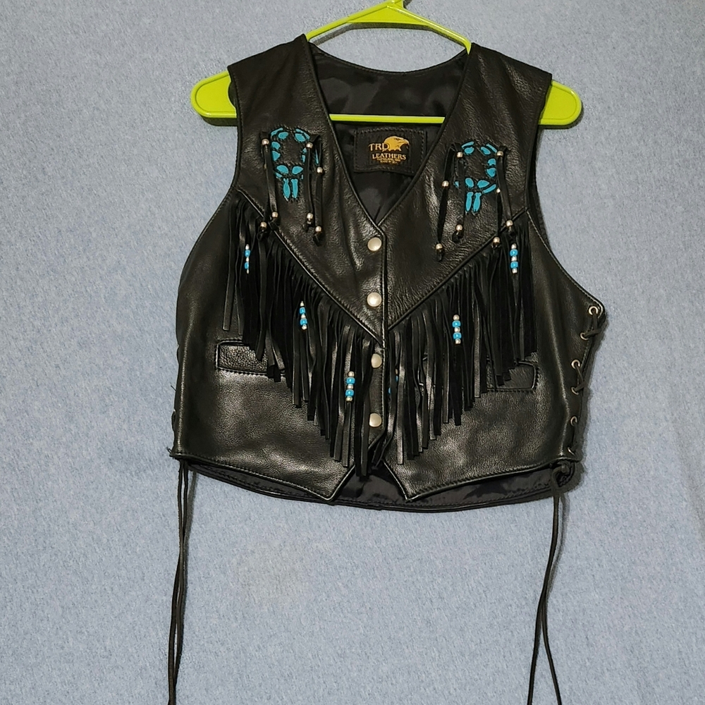 TRD Leathers embroidered frill riding vest. Size large